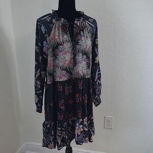 Sacred Threads Black Floral Long Sleeve Dress Size XXL